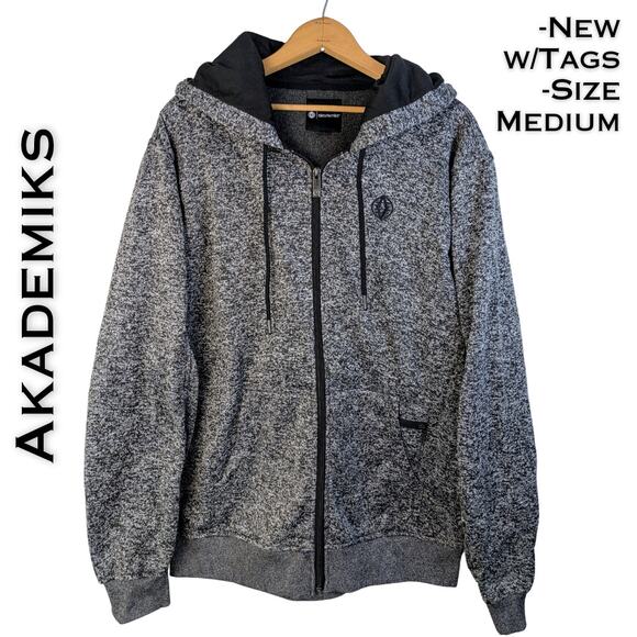 NEW Akademiks Men's Full Zip Hoodie Sweatshirt Medium Black Gray Fleece Lined - Picture 1 of 11